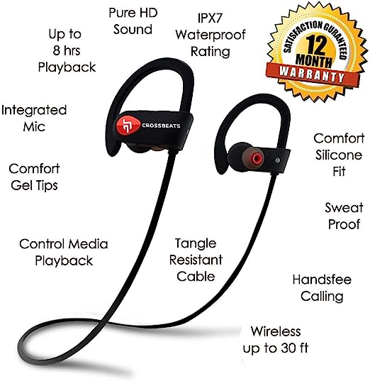 CrossBeats Wave Waterproof Sports Bluetooth Wireless Earphones for Mobile with Mic and Carry Case (Black) CrossBeats Wave Waterproof Sports Bluetooth Wireless Earphones for Mobile with Mic and Carry Case (Black)